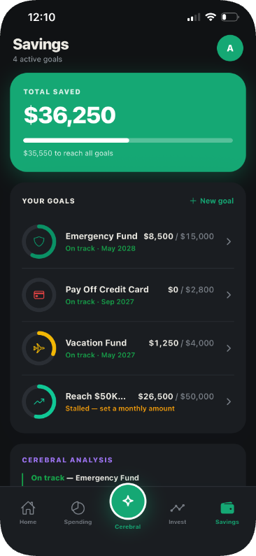 Cerebral savings goals screen